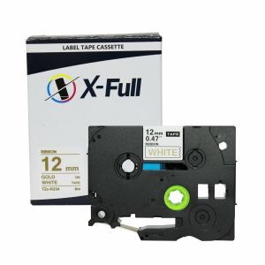 FITA COMPATÍVEL COM ETIQUETADORA BROTHER TZc-R234 12MM DOURADO SOBRE BRANCO - X-FULL